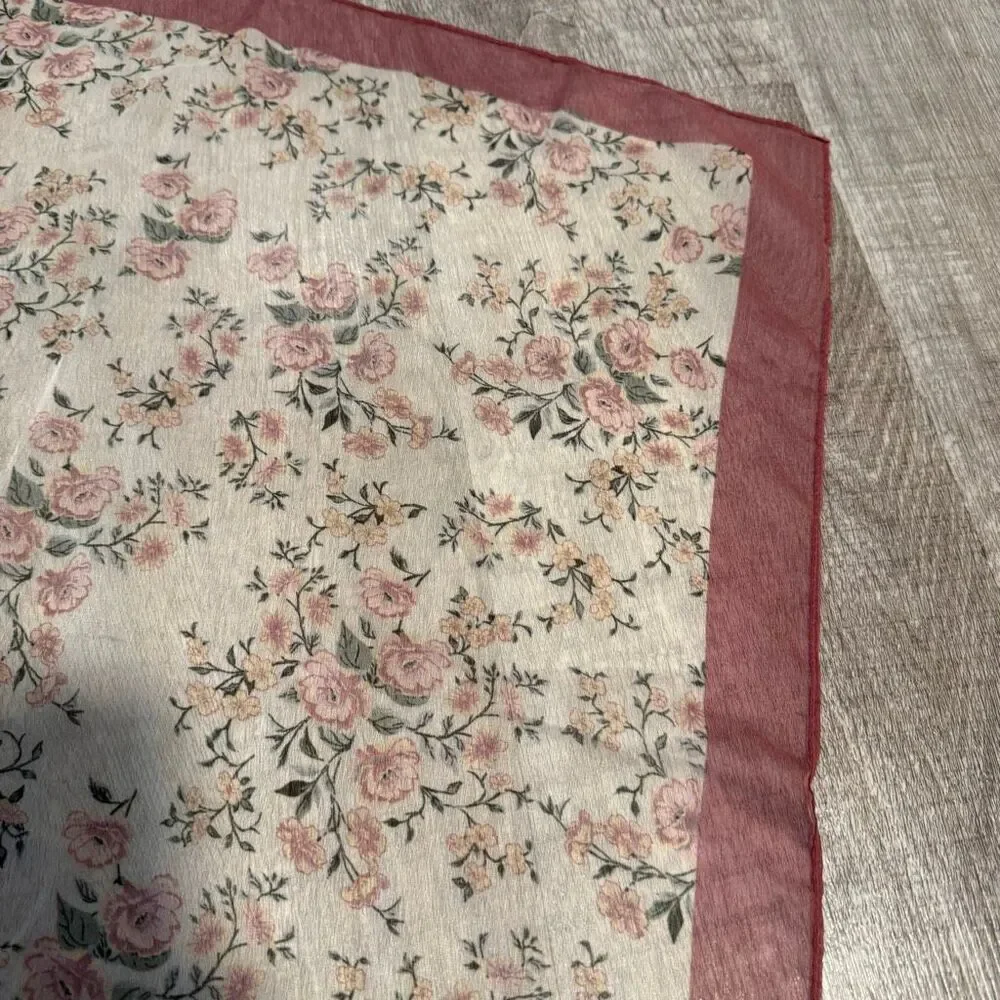 Vintage White Pink Sheer Floral Lilac Rose Colorblocked Flowers Scarf Square